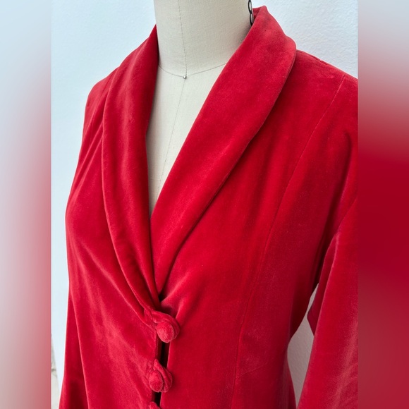 Antoine et Lili ‘Dulce’ Vintage Style Coat Cherry Red Cotton Velvet 2/M - Picture 3 of 9